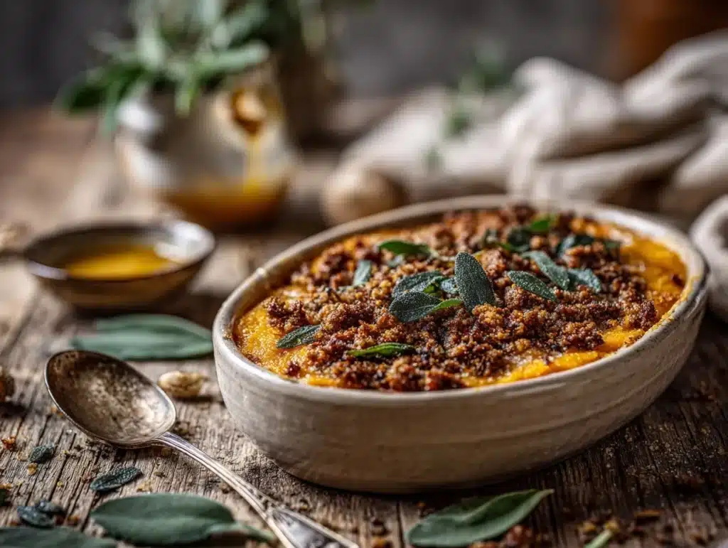 brown butter sage sweet potato casserole - featured image