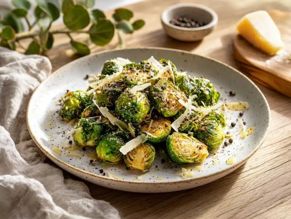 cacio e pepe Brussels sprouts - featured image