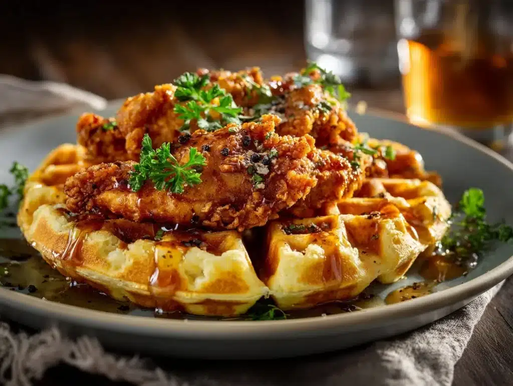 cornbread waffles with fried chicken - featured image