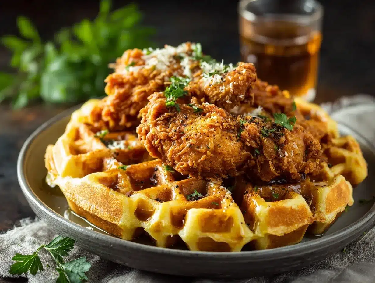 cornbread waffles with fried chicken preparation steps