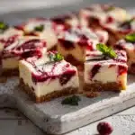 cranberry swirl cheesecake bars - featured image