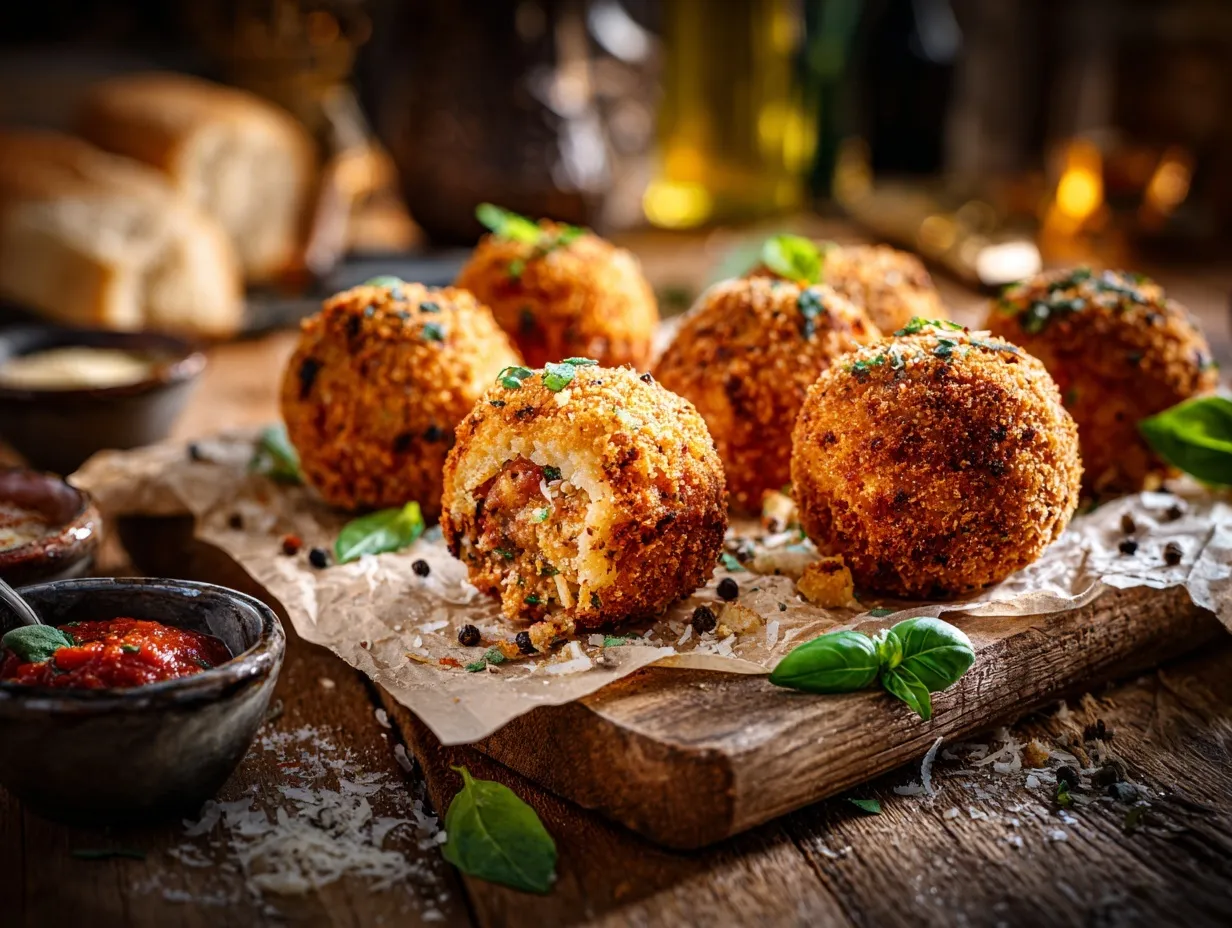 Italian arancini stuffing balls preparation steps