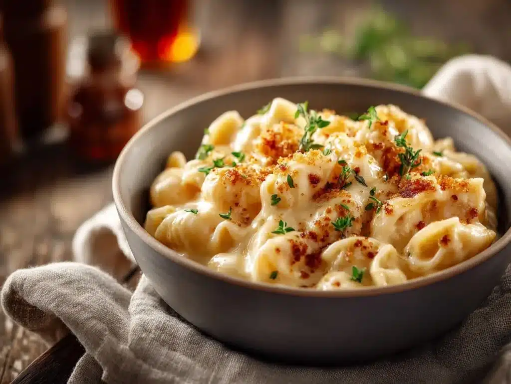 maple bourbon mac and cheese - featured image