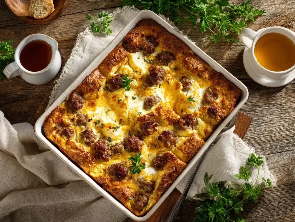 maple sausage breakfast casserole - featured image