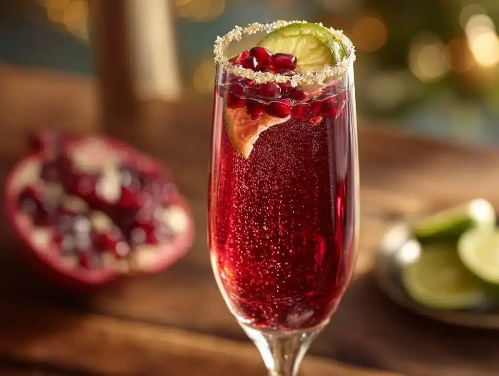 pomegranate champagne cocktail - featured image