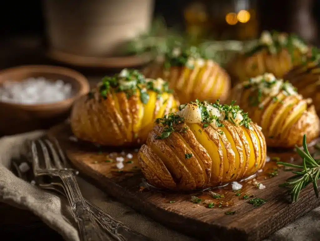 roasted garlic hasselback potatoes - featured image