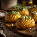 roasted garlic hasselback potatoes - featured image