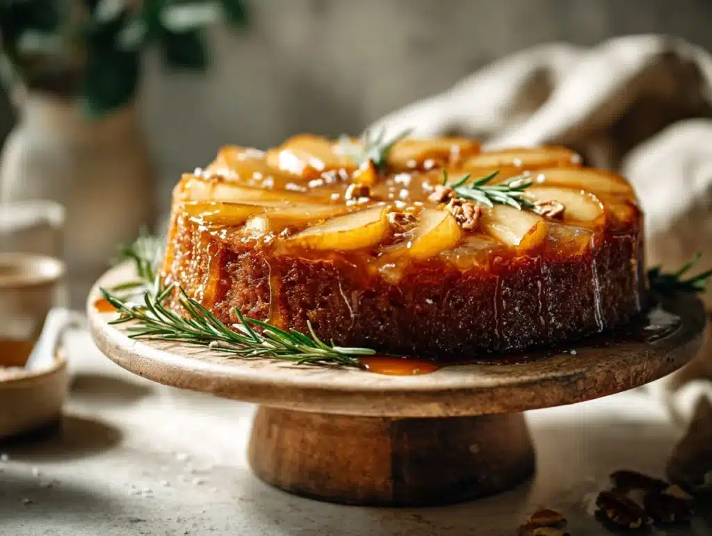 spiced pear upside-down cake - featured image