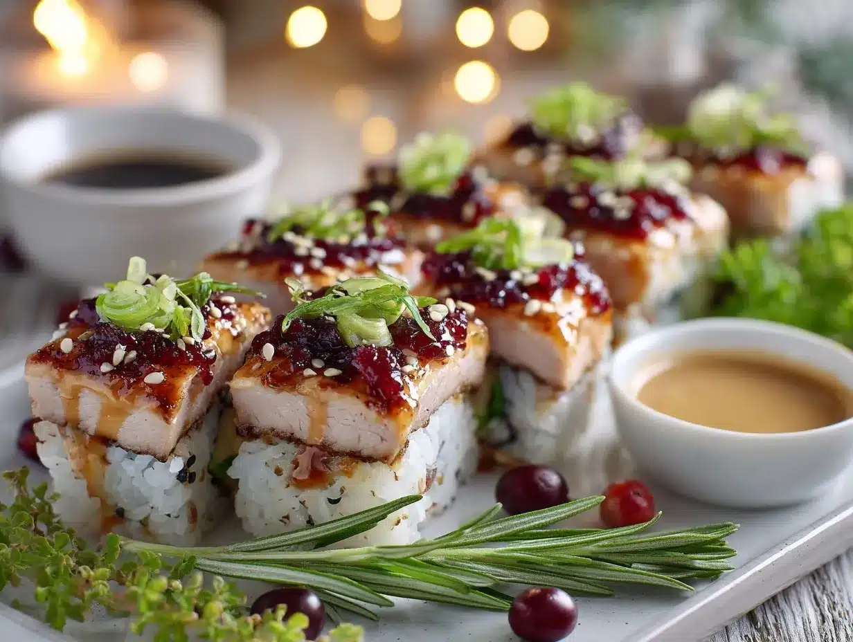 Thanksgiving sushi rolls preparation steps