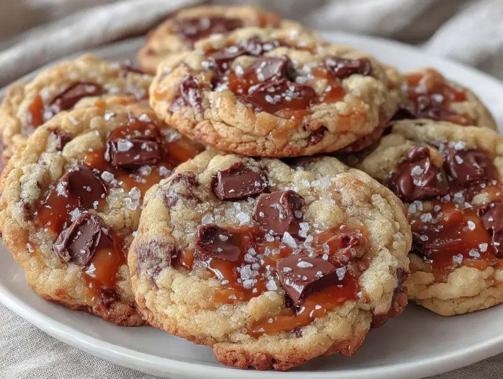 brown butter salted caramel chocolate chip cookies - featured image