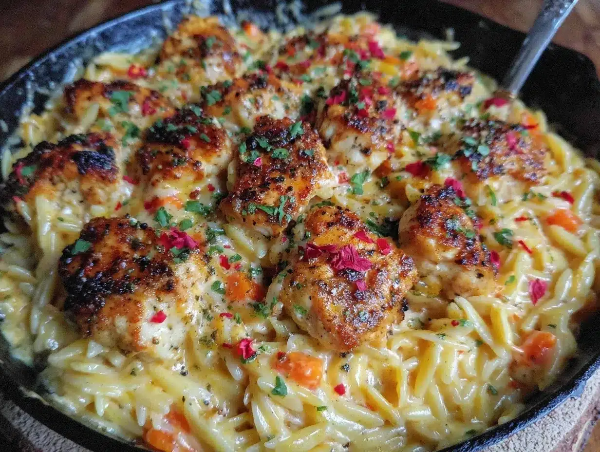 Creamy Cheesy Ranch Chicken Orzo Skillet preparation steps