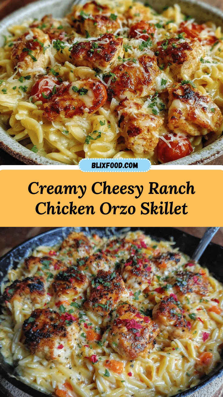 Creamy Cheesy Ranch Chicken Orzo Skillet recipe