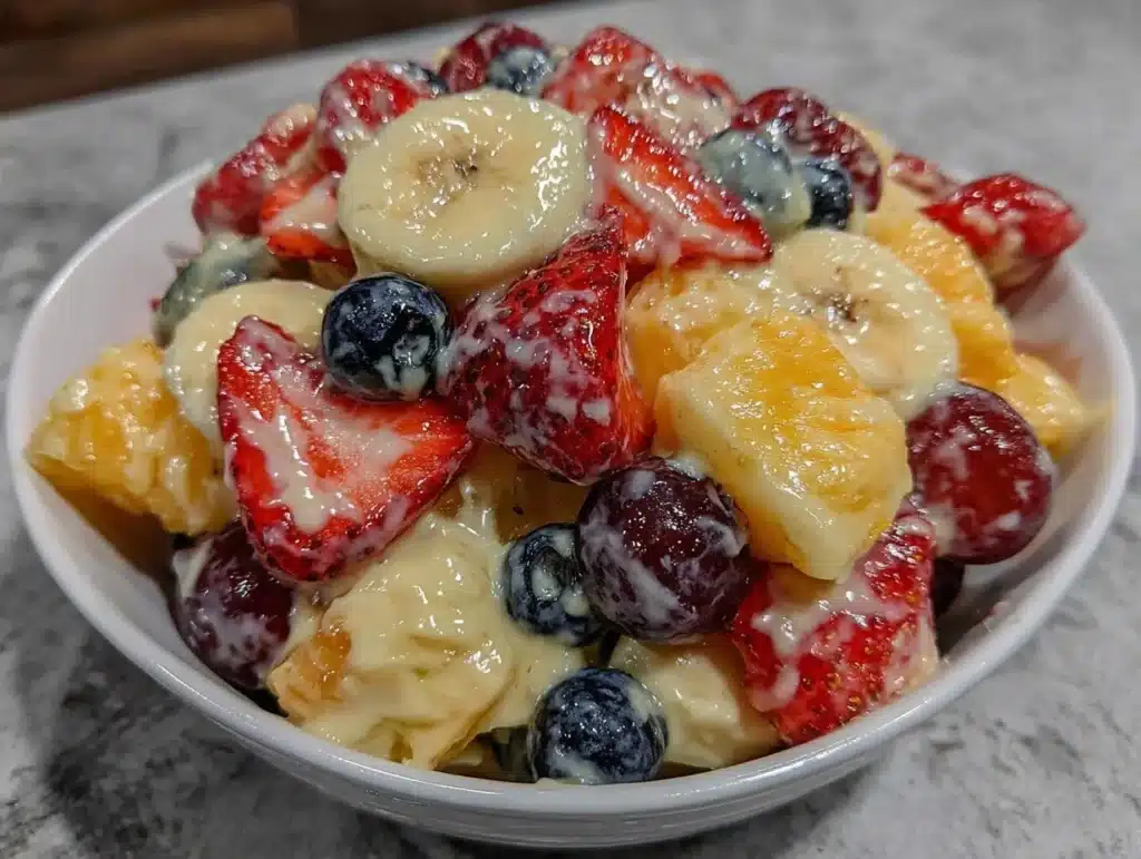 creamy fresh fruit salad - featured image