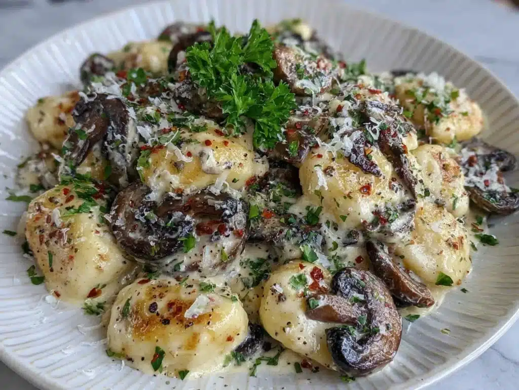 creamy mushroom gnocchi - featured image