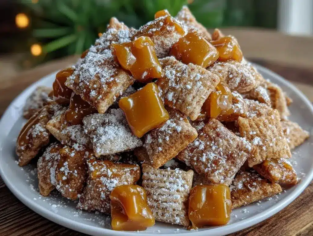 crispy caramel apple puppy chow - featured image