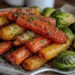 maple glazed carrots and brussel sprouts - featured image