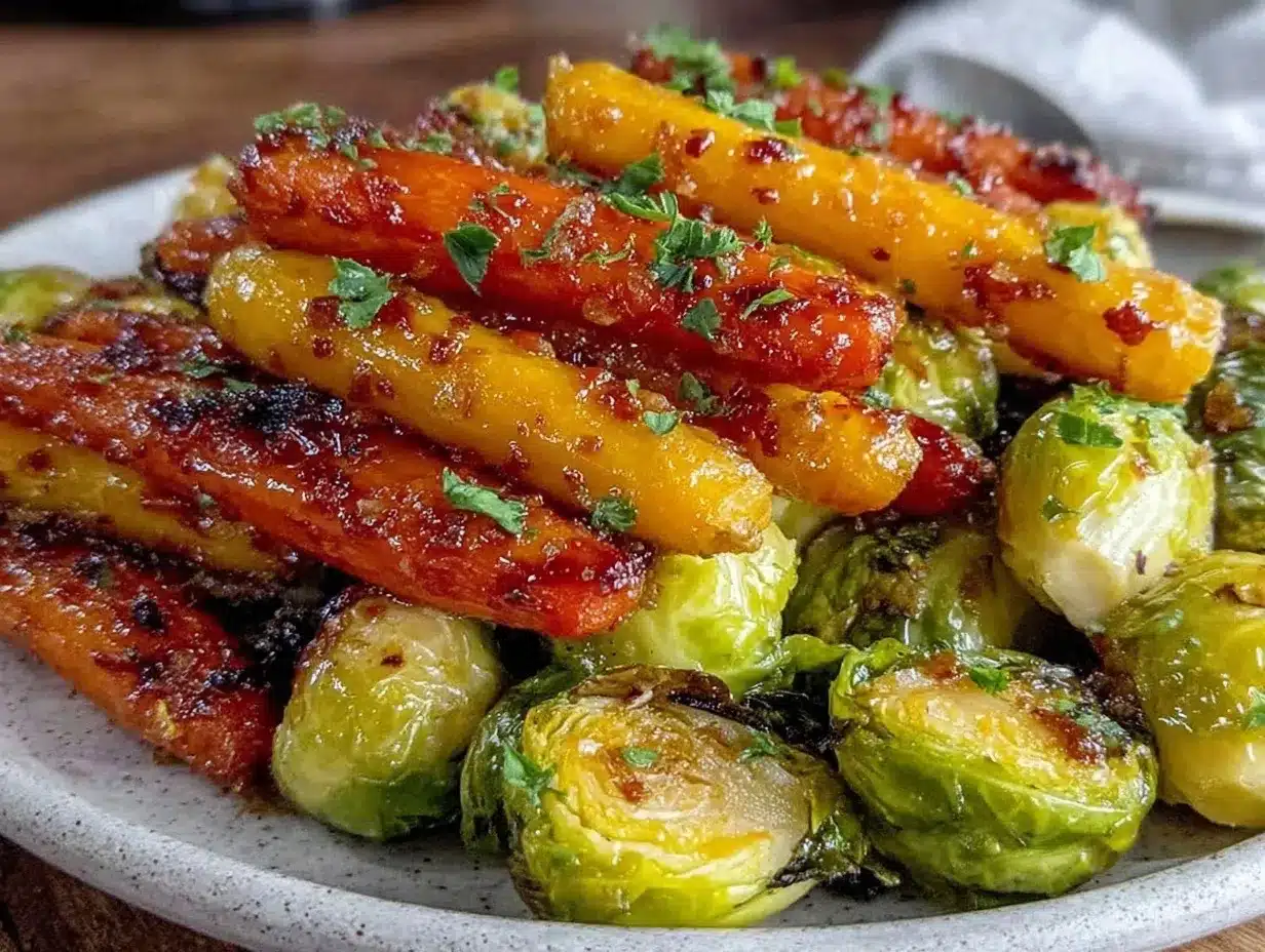 maple glazed carrots and brussel sprouts preparation steps