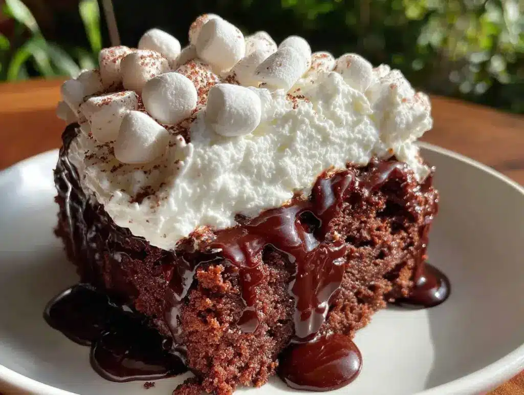 marshmallow chocolate poke cake - featured image