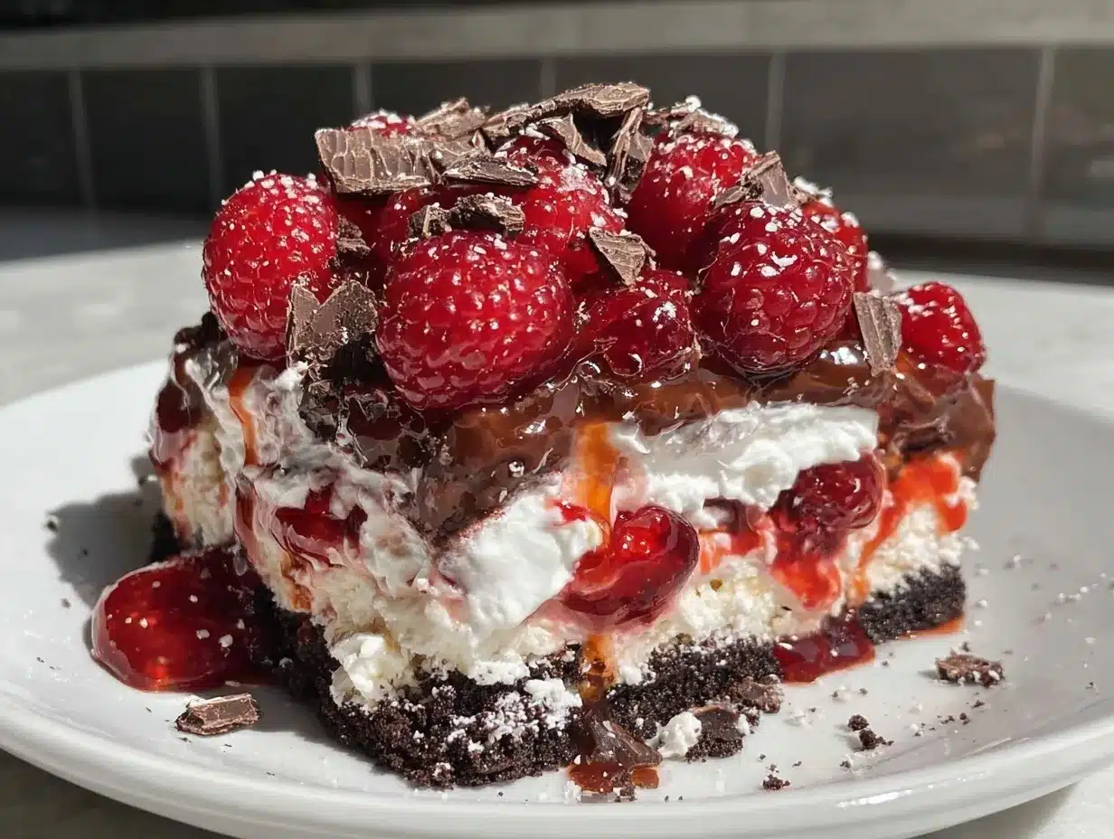 raspberry chocolate lasagna dessert preparation steps