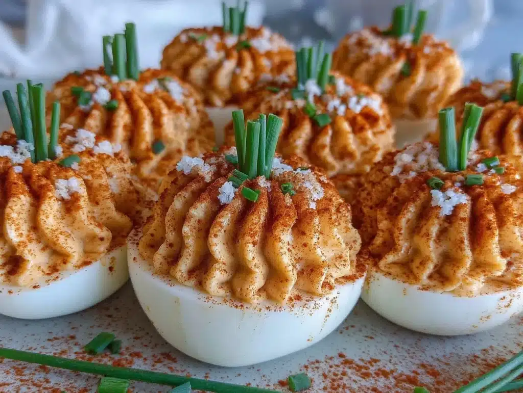 Spooky Pumpkin Deviled Eggs - featured image