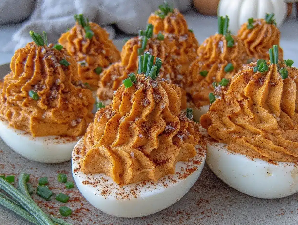 Spooky Pumpkin Deviled Eggs preparation steps