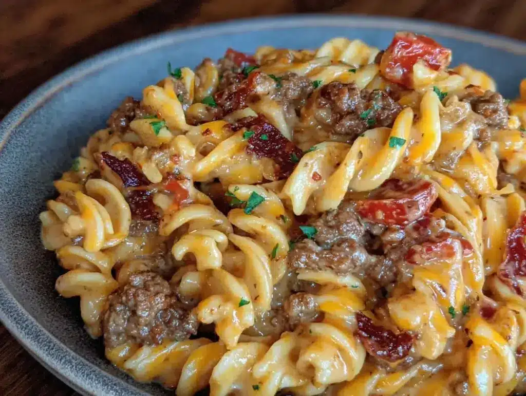 cheeseburger alfredo pasta - featured image