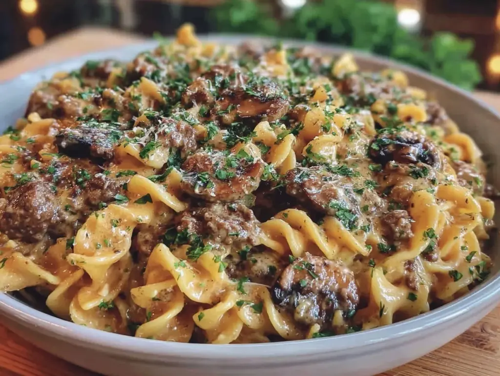 creamy beef stroganoff hamburger helper - featured image