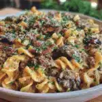 creamy beef stroganoff hamburger helper - featured image