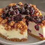creamy blueberry crumble cheesecake - featured image