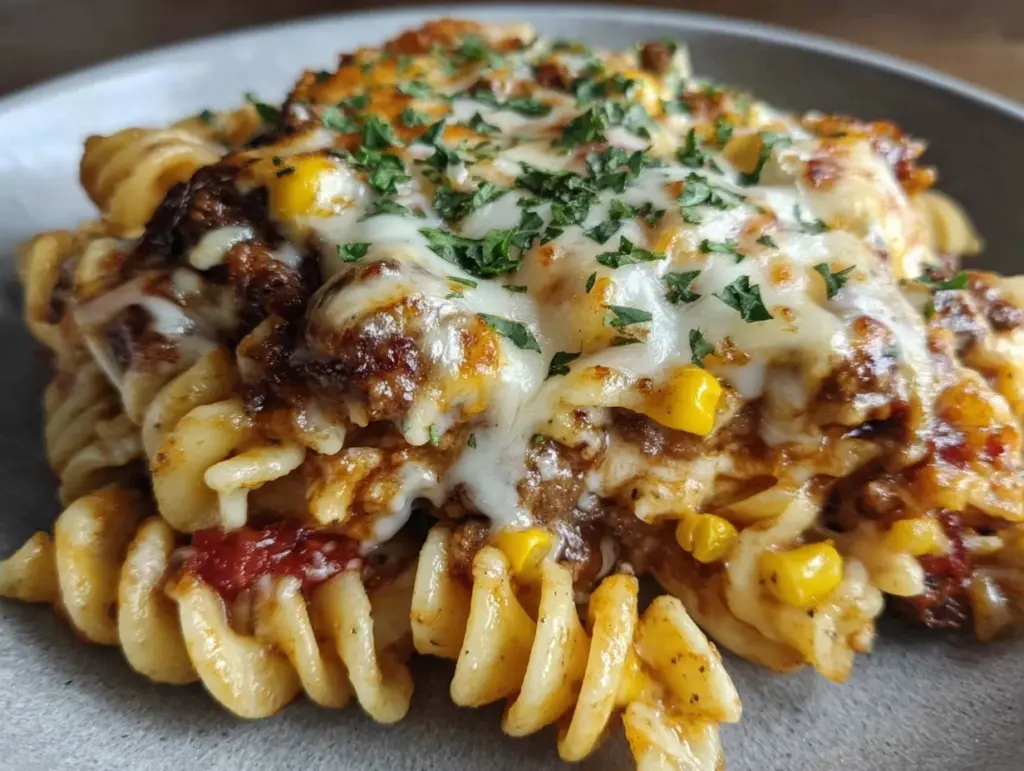 creamy cheddar ranch beef rotini bake - featured image