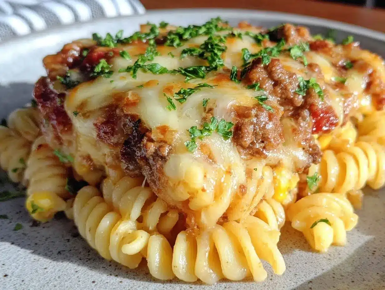 creamy cheddar ranch beef rotini bake preparation steps