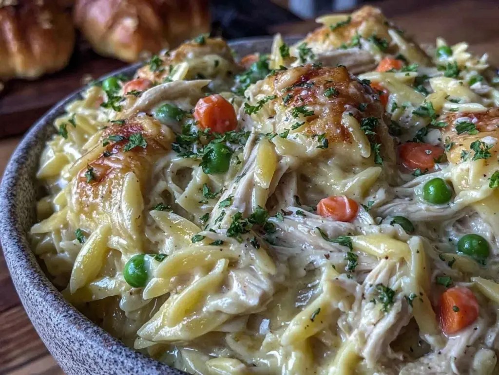 creamy chicken pot pie with orzo - featured image