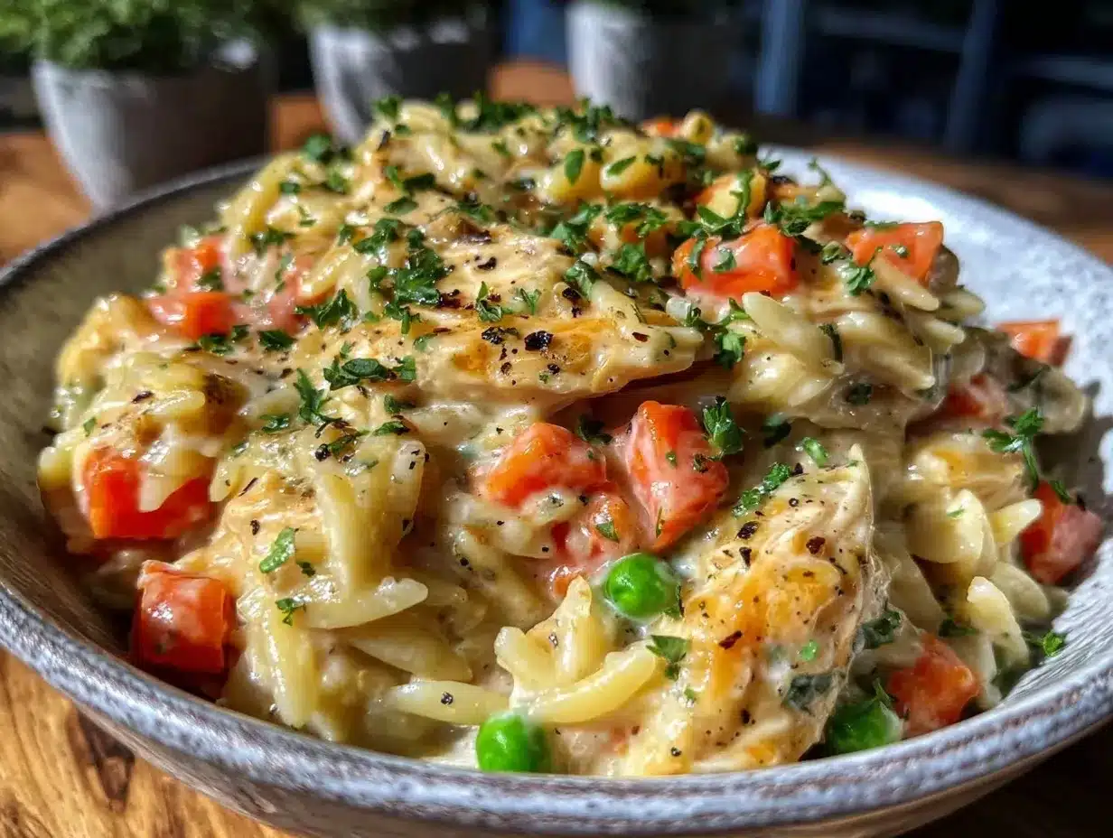 creamy chicken pot pie with orzo preparation steps