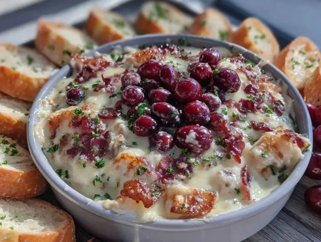creamy cranberry bacon Swiss cheese dip - featured image