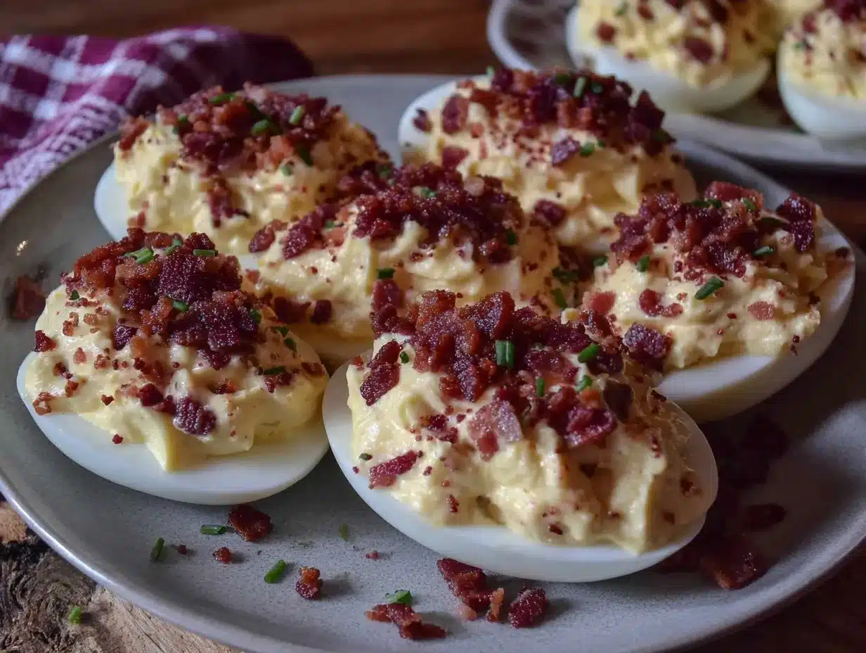 creamy deviled eggs with bacon crumbles preparation steps