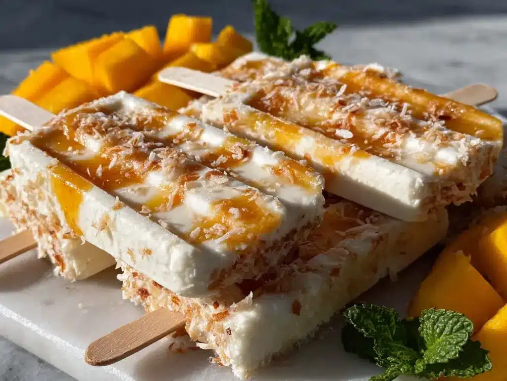 creamy mango coconut popsicles - featured image