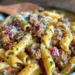 creamy rotel pasta with ground beef - featured image