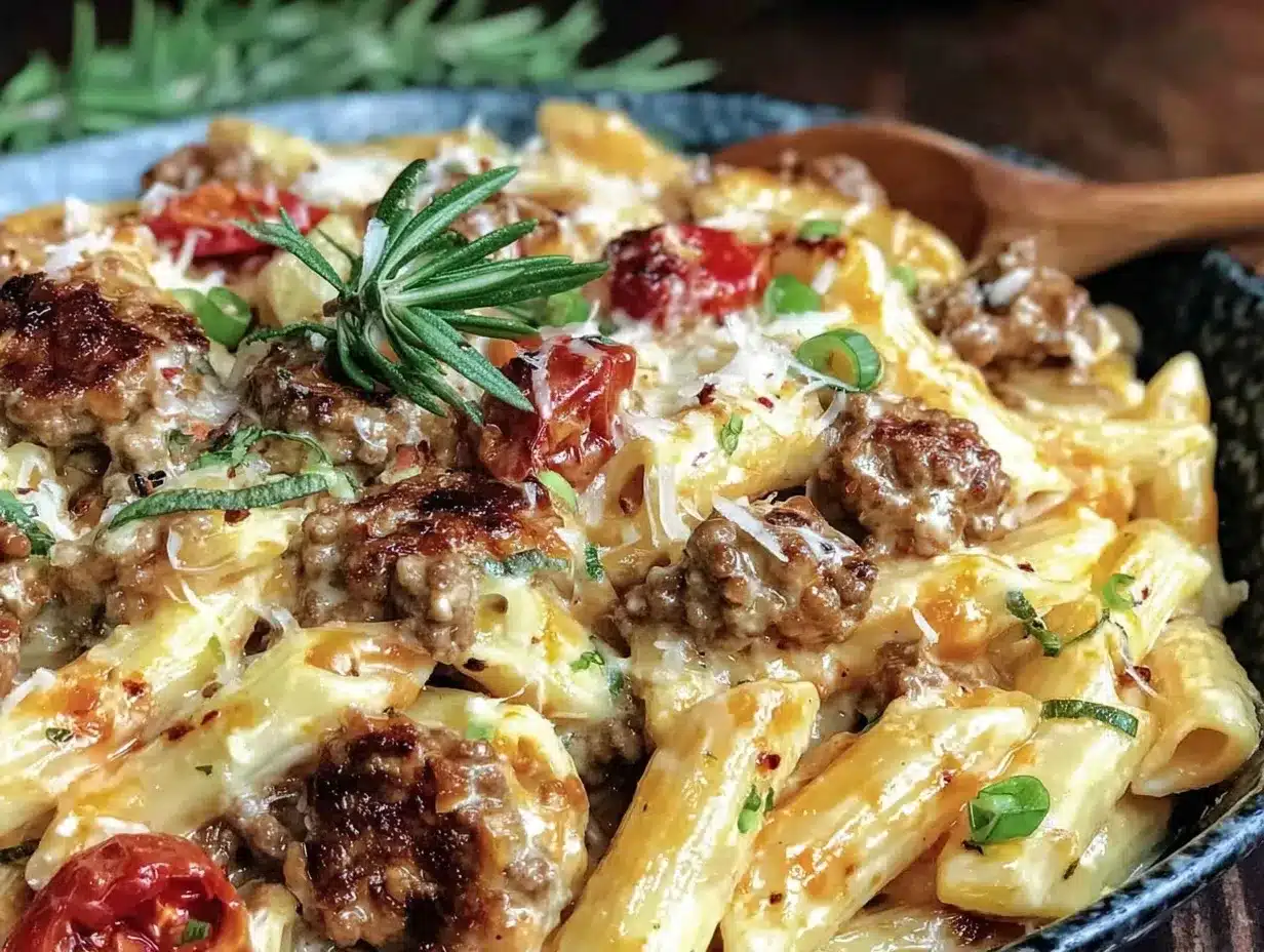 creamy rotel pasta with ground beef preparation steps