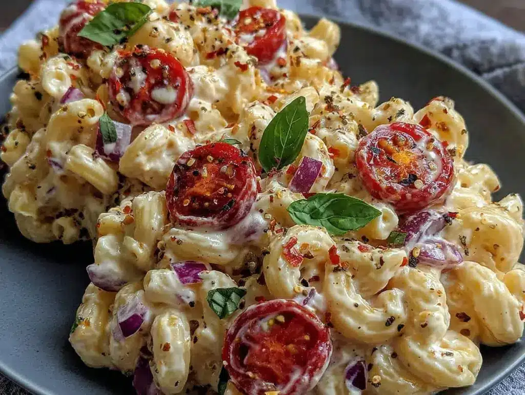 creamy tangy summer pasta salad - featured image