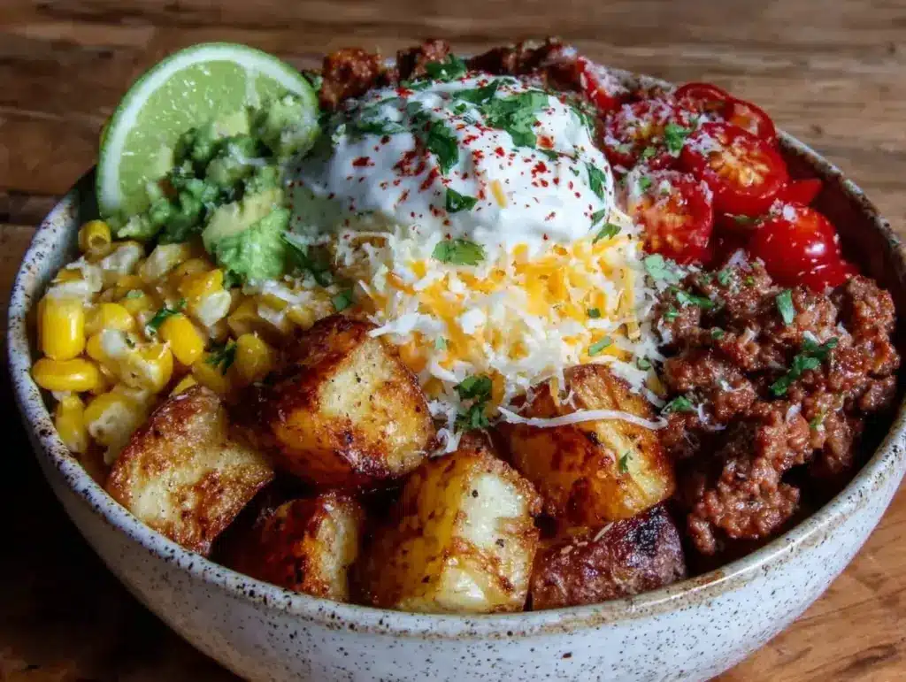 crispy loaded potato taco bowl - featured image