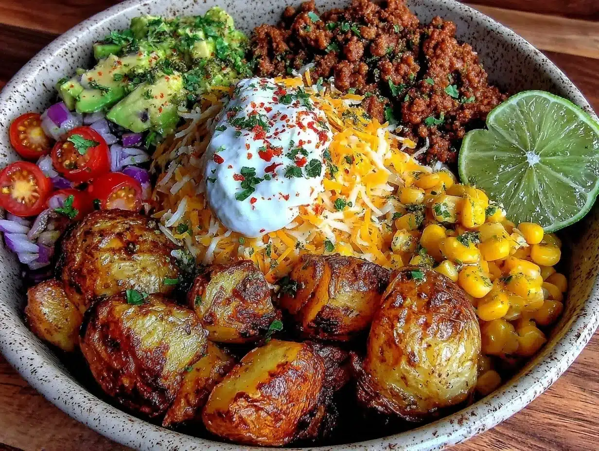 crispy loaded potato taco bowl preparation steps