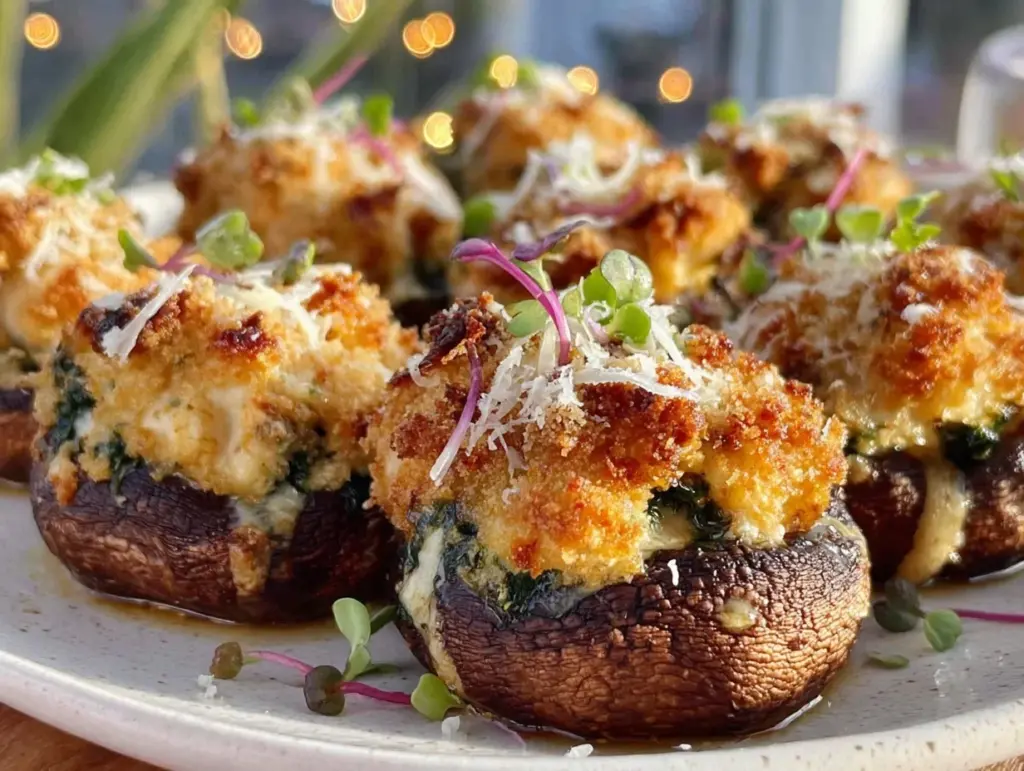 crispy vegetarian stuffed mushrooms - featured image