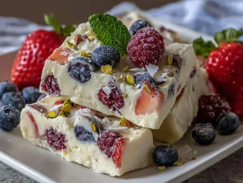 frozen yogurt bark with berries - featured image