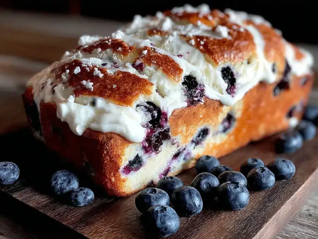 moist blueberry cream cheese bread - featured image