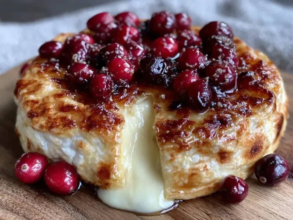 baked brie with honey and cranberries - featured image