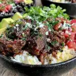 beef and bean burrito bowls - featured image