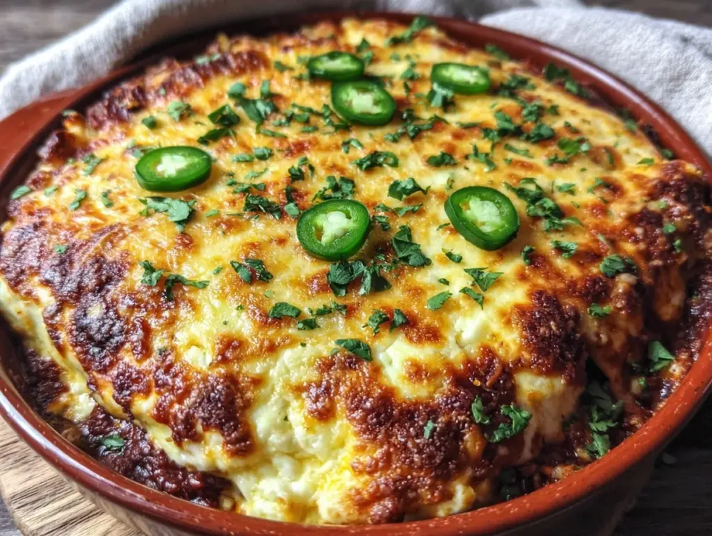cheesy chicken enchilada casserole - featured image