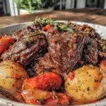 cozy crockpot beef stew with red wine - featured image