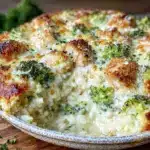 creamy chicken broccoli rice casserole - featured image