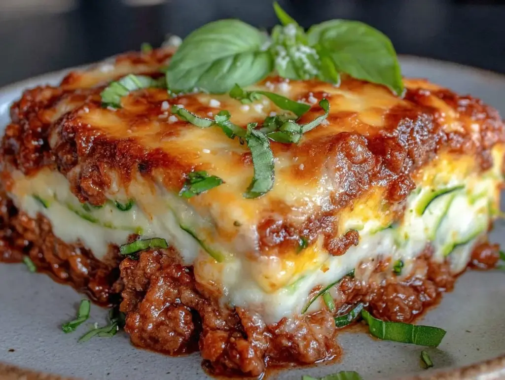 creamy keto lasagna with zucchini noodles - featured image